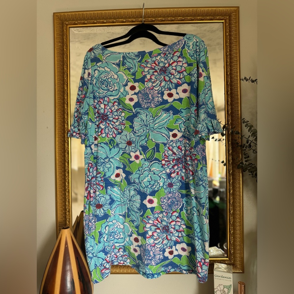 Lilly Pulitzer Blue Pink Tunic Dress | Coastal Luxe Coverup Mini Dress - Picture 7 of 7